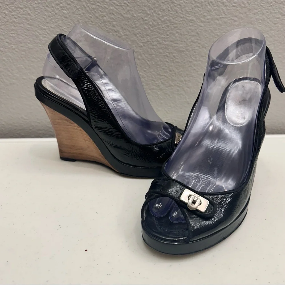 Barbara Bui Heels Size 9 Elegant Black Wedge Slingback Shoes